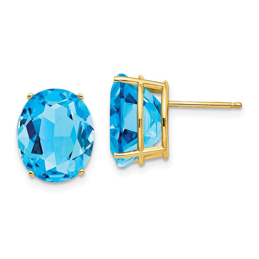 High-Quality 14K Gold Oval Blue Topaz Earrings 12x10mm - Stylish Luxury Value