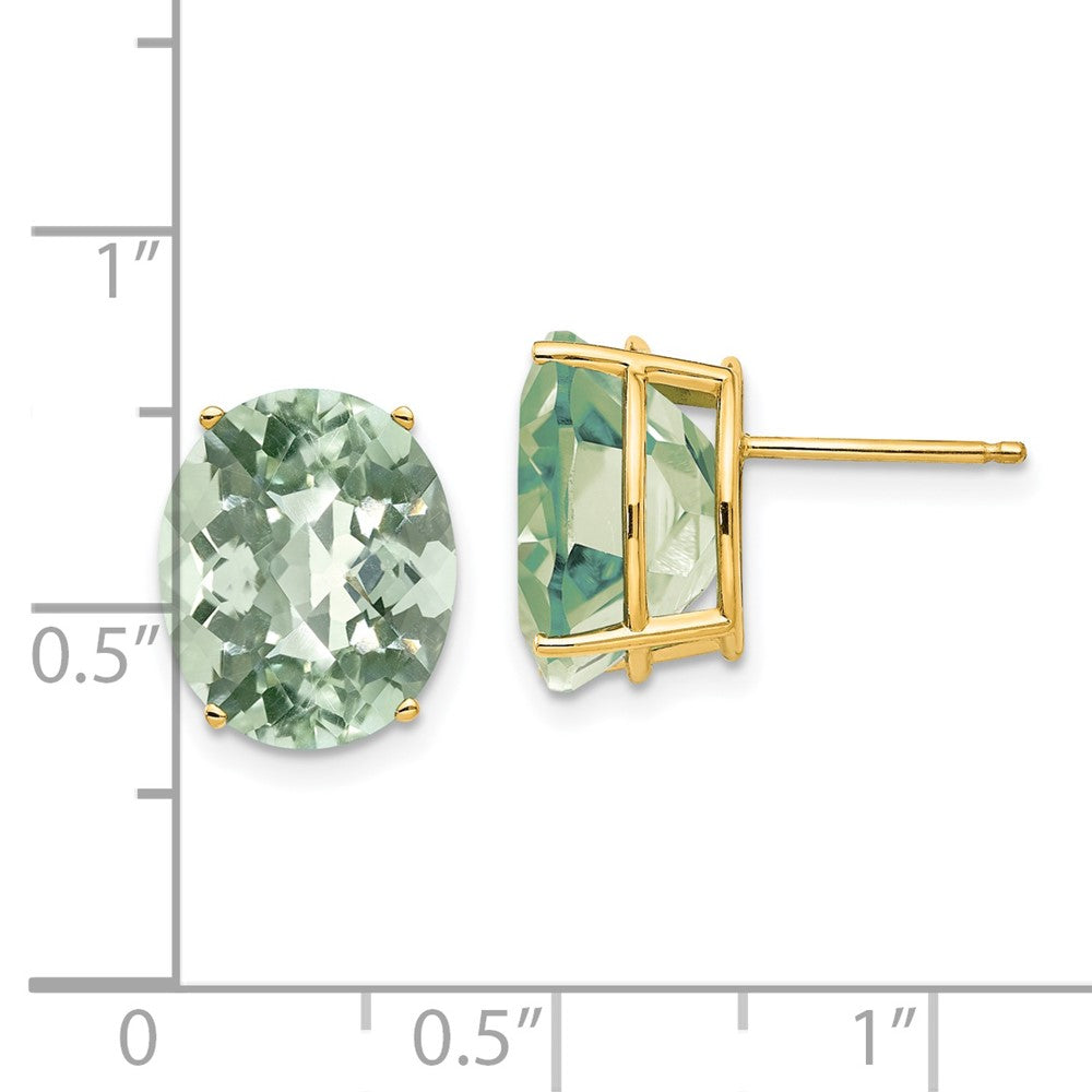 Shop Stylish 14K Gold 12x10mm Oval Checker-Cut Green Quartz Earrings