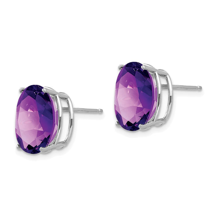 High-quality 14K White Gold Oval Amethyst Stud Earrings - Stylish Value Purchase-2