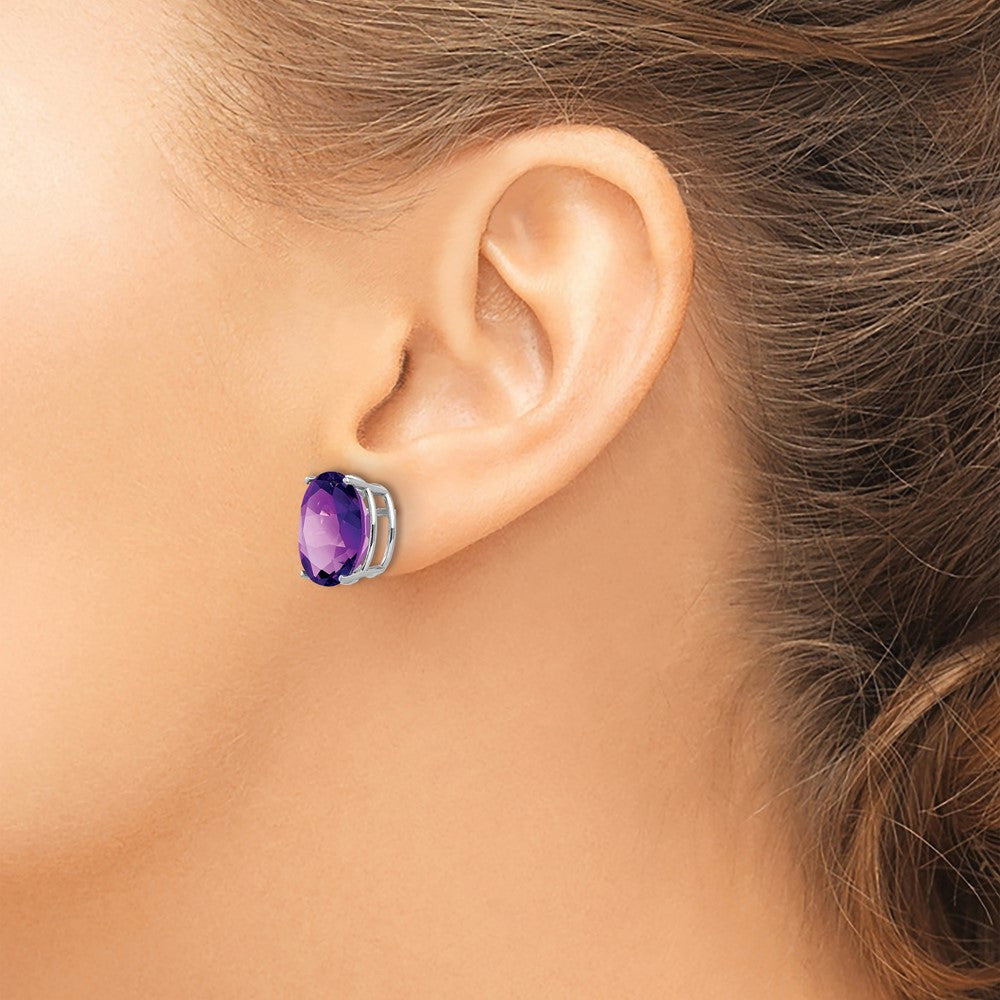 High-quality 14K White Gold Oval Amethyst Stud Earrings - Stylish Value Purchase
