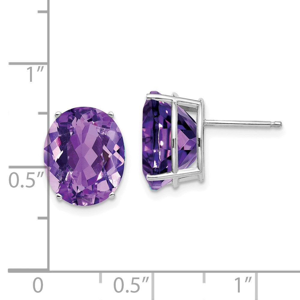 High-quality 14K White Gold Oval Amethyst Stud Earrings - Stylish Value Purchase
