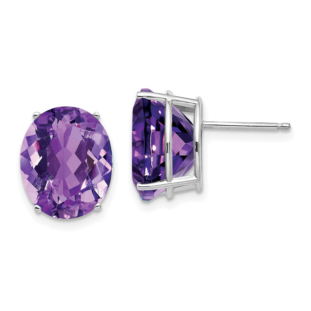 High-quality 14K White Gold Oval Amethyst Stud Earrings - Stylish Value Purchase