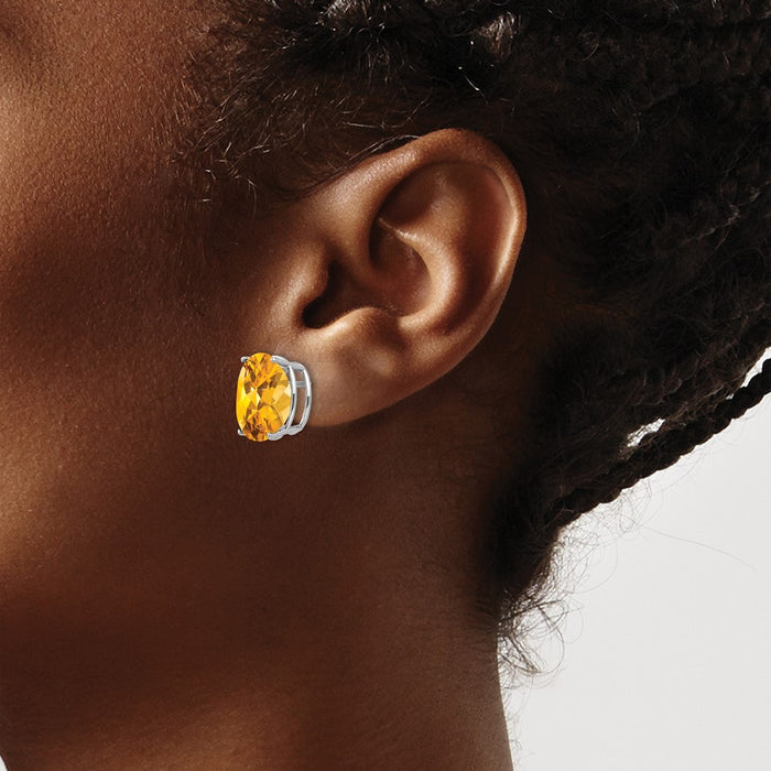 High-Quality 14K White Gold Oval Citrine Earrings - 12x10mm at Affordable Price-3