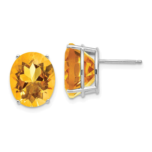High-Quality 14K White Gold Oval Citrine Earrings - 12x10mm at Affordable Price
