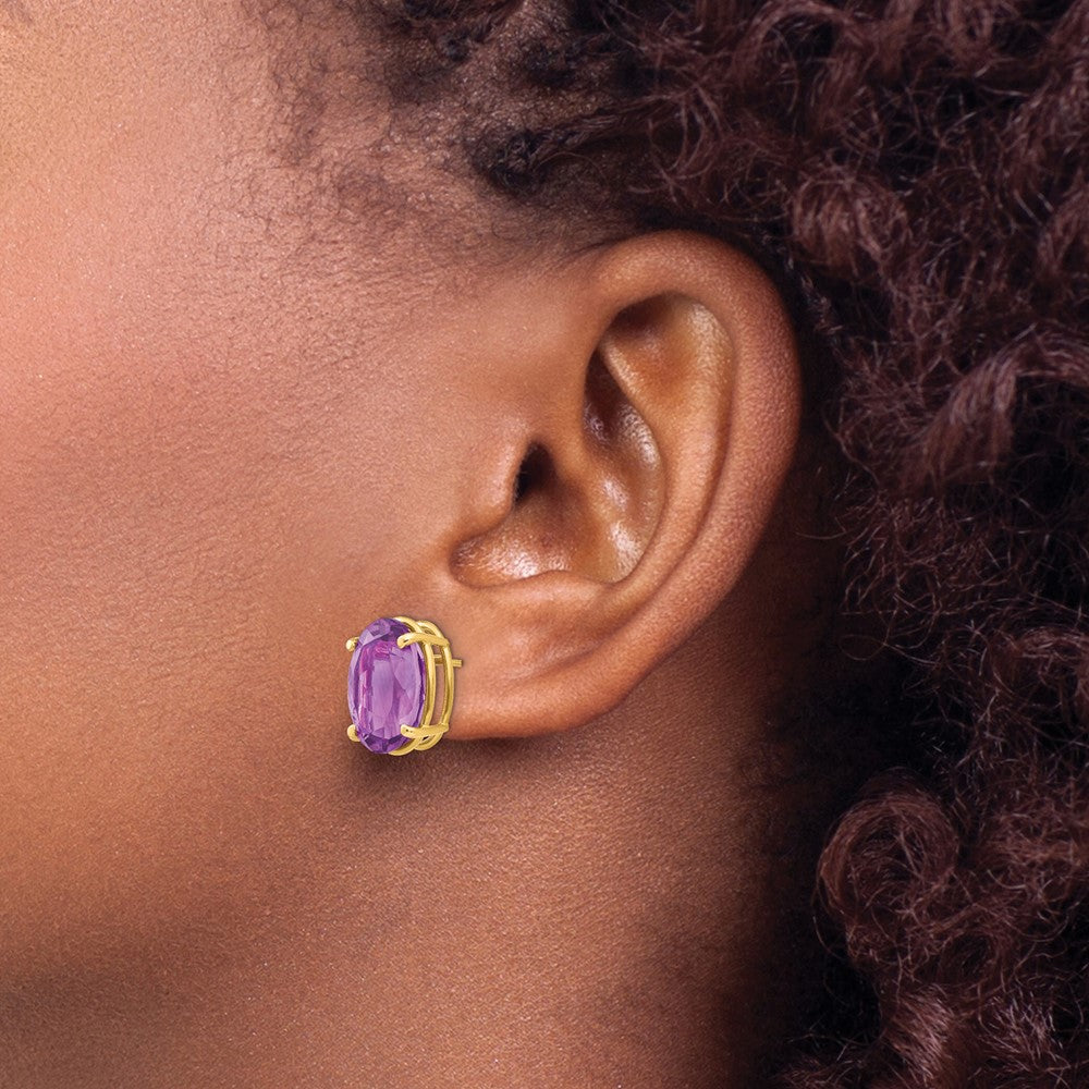 Buy Stylish 14K Gold Oval Amethyst Earrings 14x10mm - Luxury Value Design