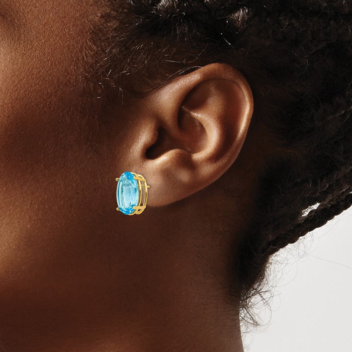 Buy Exclusive 14K Gold Oval Blue Topaz Earrings - 14x10mm, Stylish Luxury-3
