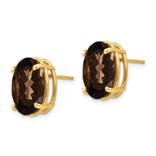 Exclusive 14K Gold 14x10mm Oval Smoky Quartz Earrings - Stylish Value