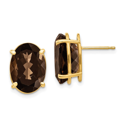 Exclusive 14K Gold 14x10mm Oval Smoky Quartz Earrings - Stylish Value