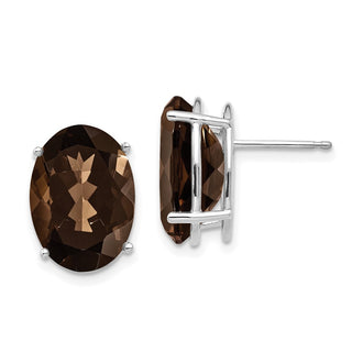 Buy Exclusive 14K Gold Oval Smoky Quartz Earrings - 4-Prong, 14x10mm Value