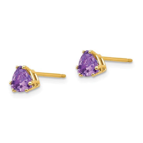 14K Gold 5mm Trillion Cut Amethyst Earrings