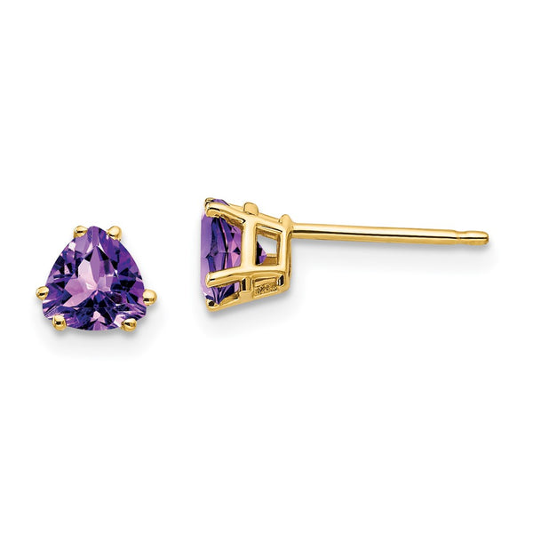 14K Gold 5mm Trillion Cut Amethyst Earrings
