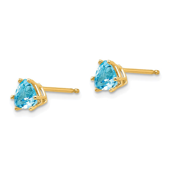 14K Gold 5mm Trillion-Cut Blue Topaz Earrings