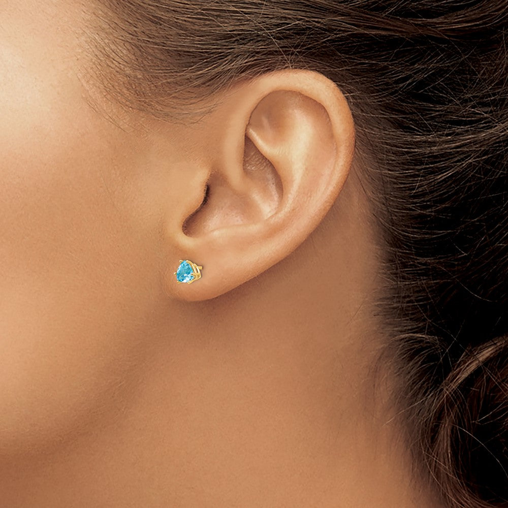 Buy Exclusive 14K Gold 5mm Trillion-Cut Blue Topaz Earrings - Stylish Value!