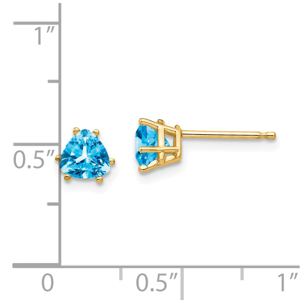 Buy Exclusive 14K Gold 5mm Trillion-Cut Blue Topaz Earrings - Stylish Value!