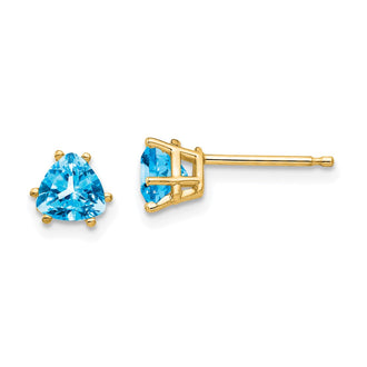 Buy Exclusive 14K Gold 5mm Trillion-Cut Blue Topaz Earrings - Stylish Value!