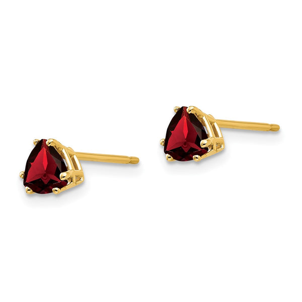 14K Gold 5mm Trillion-Cut Garnet Earrings