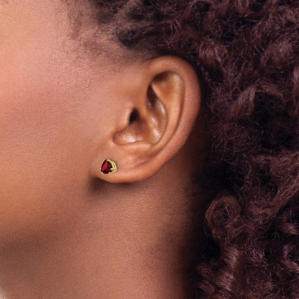 High-quality 14K Gold 5mm Trillion-Cut Garnet Earrings | Stylish Luxury Value
