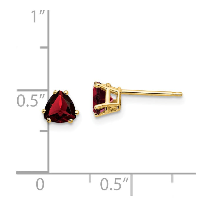 High-quality 14K Gold 5mm Trillion-Cut Garnet Earrings | Stylish Luxury Value-4