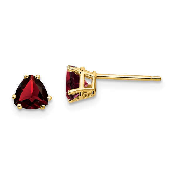 14K Gold 5mm Trillion-Cut Garnet Earrings