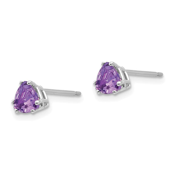 14K White Gold 5mm Trillion-Cut Amethyst Earrings