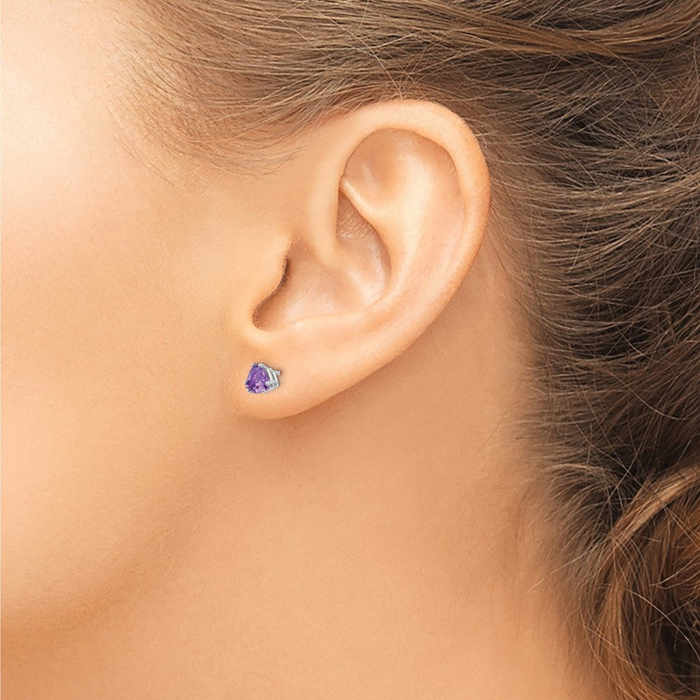 Buy Exclusive 14K White Gold 5mm Trillion-Cut Amethyst Earrings - Stylish Luxury!