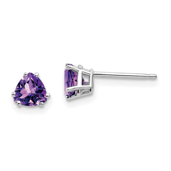 14K White Gold 5mm Trillion-Cut Amethyst Earrings