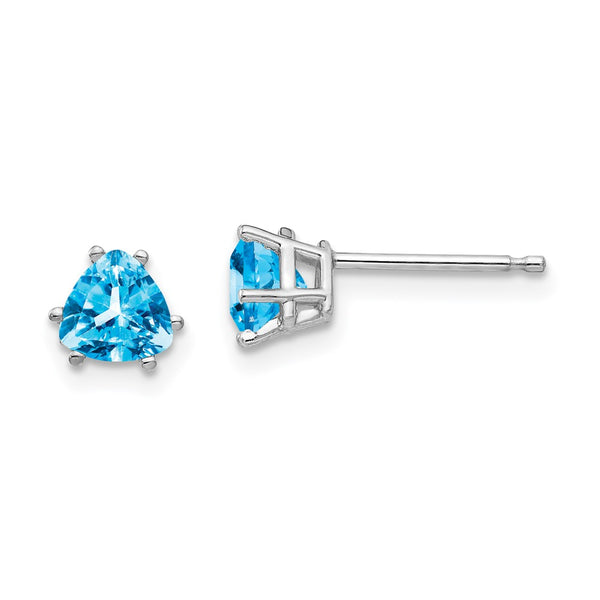 14K White Gold 5mm Trillion-Cut Blue Topaz Earrings