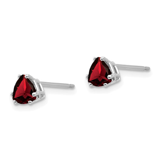 High-Quality 14K White Gold Trillion Cut Garnet Stud Earrings | Stylish Value