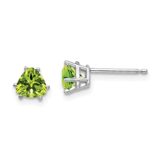 Buy 14K White Gold Trillion Cut Peridot Stud Earrings - Stylish Gemstone Luxury