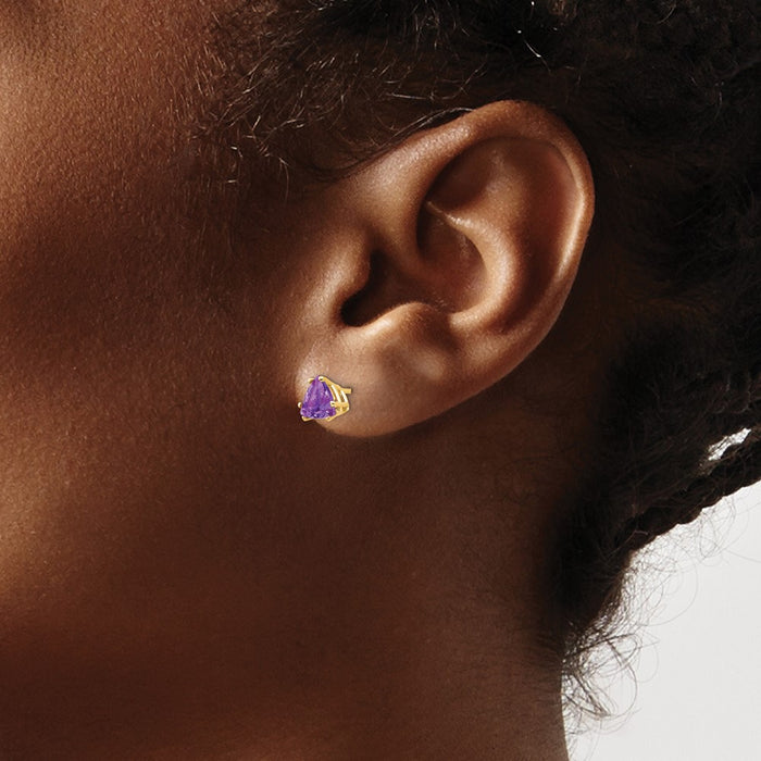 Buy Stylish 14K Gold 6mm Trillion-Cut Amethyst Earrings - Luxury Value-3