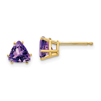 Buy Stylish 14K Gold 6mm Trillion-Cut Amethyst Earrings - Luxury Value