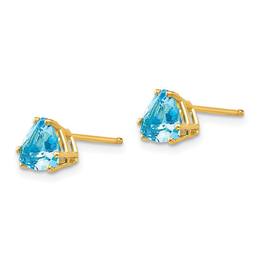 Shop Stylish 14K Gold 6mm Trillion-Cut Blue Topaz Earrings - Luxury Value!