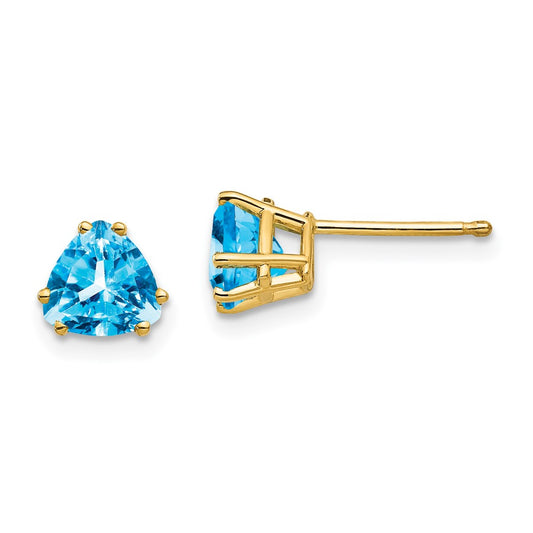 Shop Stylish 14K Gold 6mm Trillion-Cut Blue Topaz Earrings - Luxury Value!