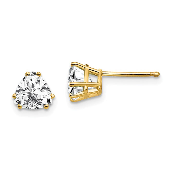 High-Quality 14K Gold 6mm Trillion Cut CZ Earrings - Stylish Luxury Value-1