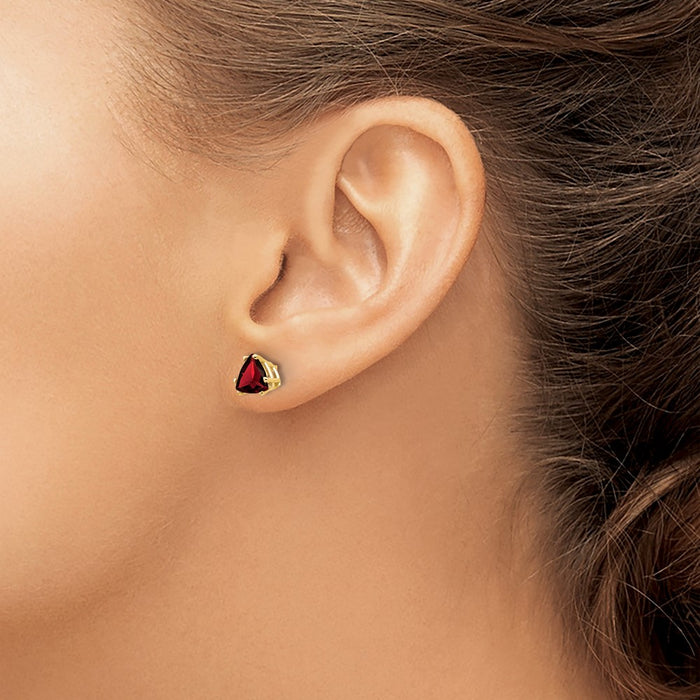 Buy Exclusive 14K Gold 6mm Trillion-Cut Garnet Earrings - Stylish Luxury!-3