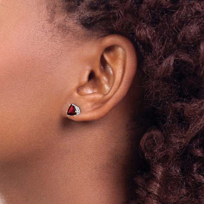 High-Quality 14K White Gold 6mm Trillion Cut Garnet Earrings | Stylish Value!-3