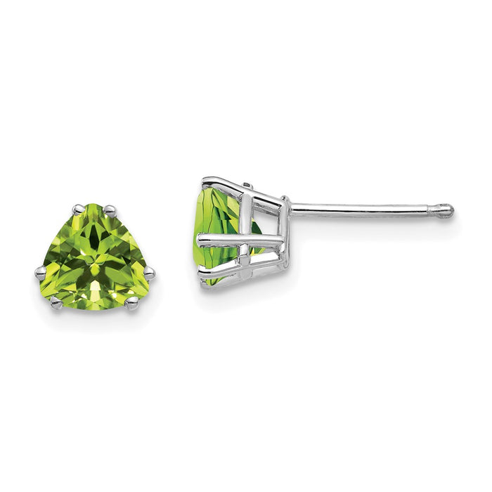 Buy Stylish 14K White Gold 6mm Trillion-Cut Peridot Earrings | Luxury Value-1