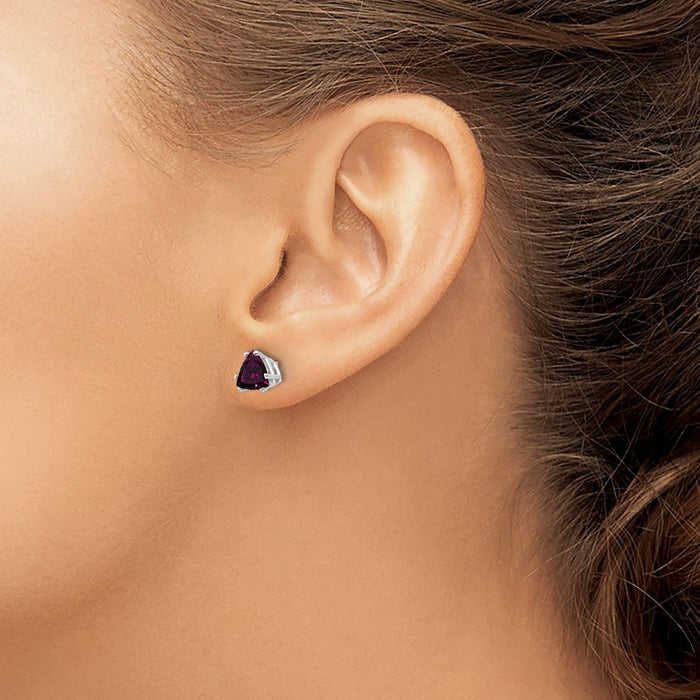 Buy Exclusive 14K White Gold Trillion Cut Rhodolite Garnet Stud Earrings - Stylish Value!-3
