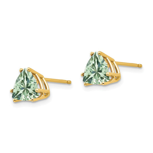 Buy Luxury 14K Gold 7mm Trillion-Cut Green Quartz Earrings - Stylish Value!