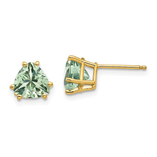 Buy Luxury 14K Gold 7mm Trillion-Cut Green Quartz Earrings - Stylish Value!