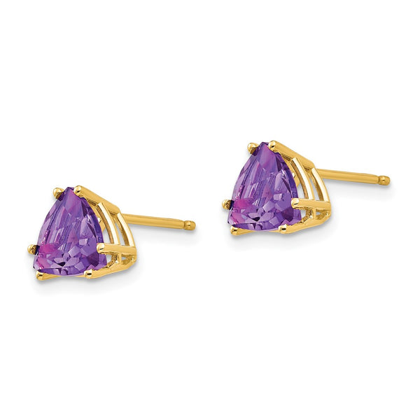 14K Gold 7mm Trillion Cut Amethyst Earrings