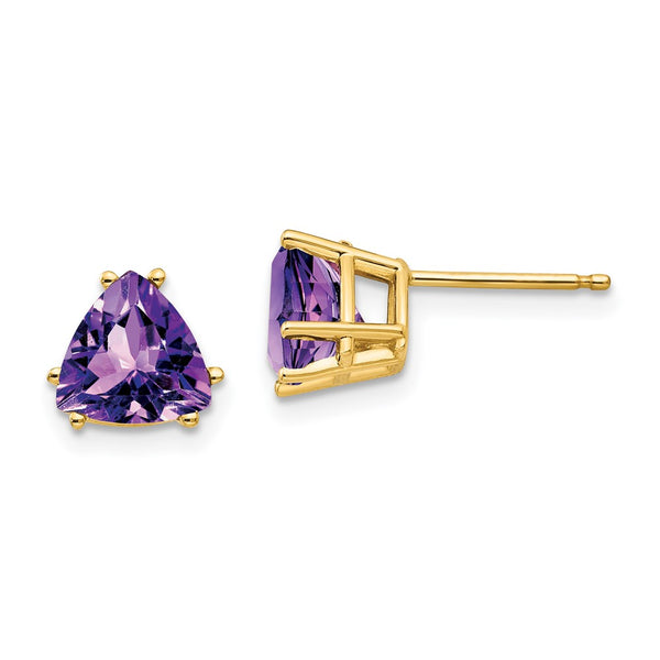 14K Gold 7mm Trillion Cut Amethyst Earrings