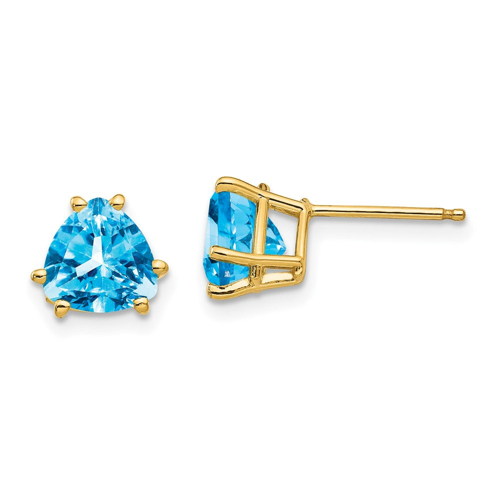 High-Quality 14K Gold 7mm Trillion-Cut Blue Topaz Earrings | Stylish Value Deal