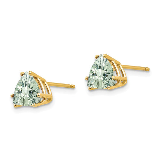 Designer 14K Gold 7mm Trillion-Cut Green Quartz Earrings - Stylish Luxury Value