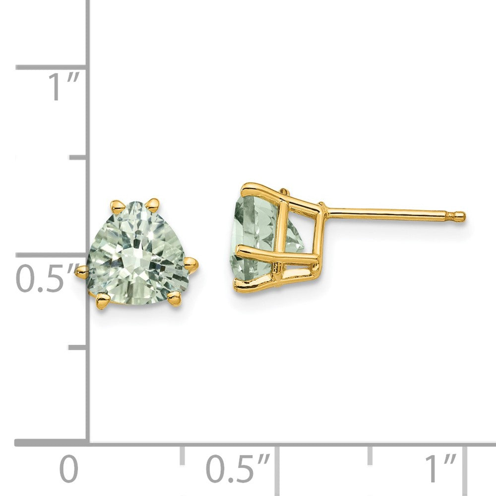 Designer 14K Gold 7mm Trillion-Cut Green Quartz Earrings - Stylish Luxury Value