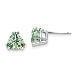 Buy Stylish 14K Gold 7mm Trillion Cut Green Quartz Earrings - Affordable Luxury!