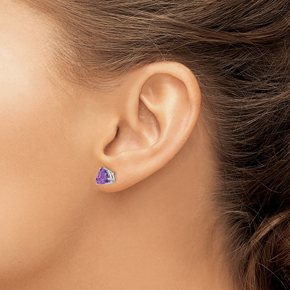 Buy Stylish 14K White Gold 7mm Trillion-Cut Amethyst Earrings - Luxury Value!