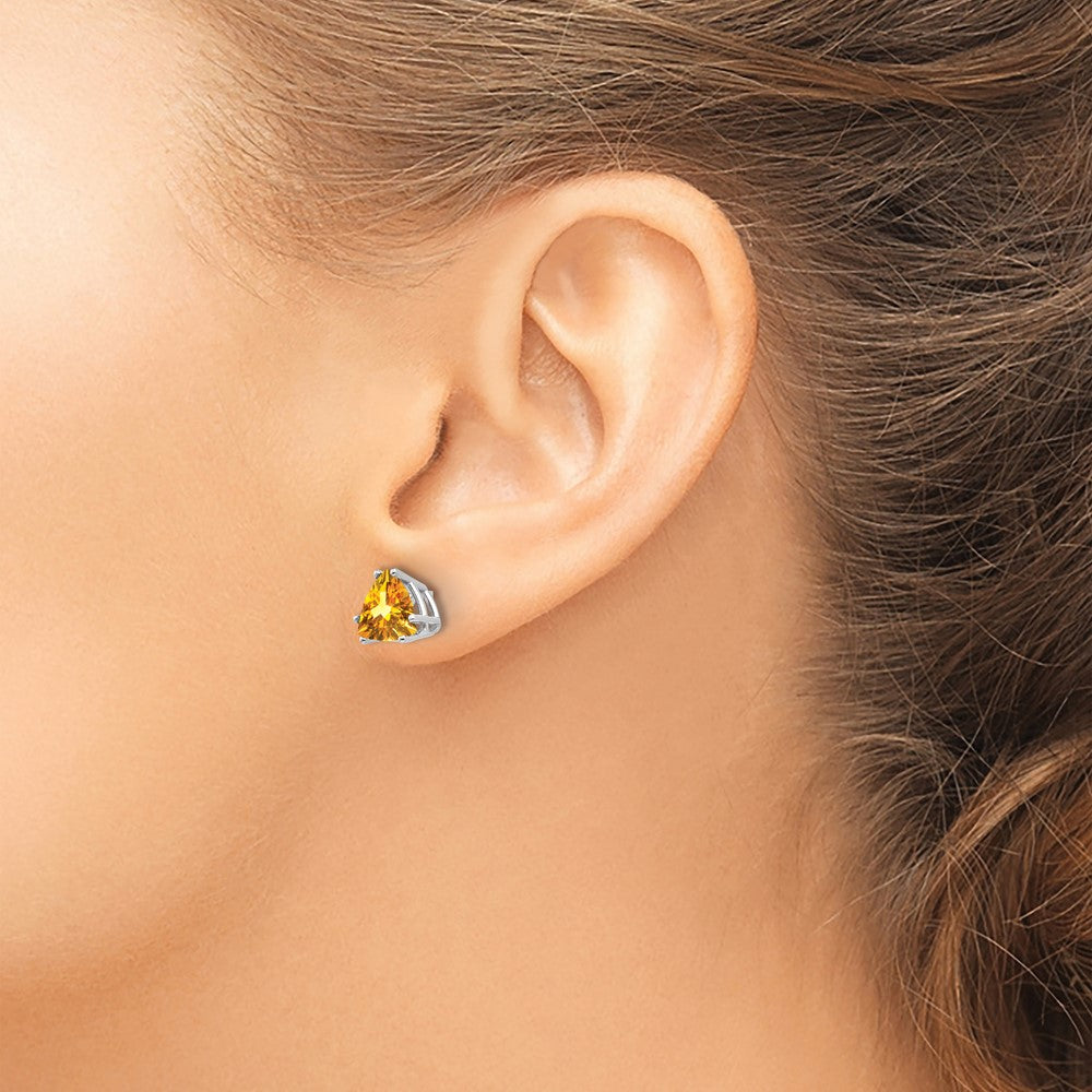 Buy Exclusive 14K White Gold Trillion-Cut Citrine Stud Earrings - Stylish Value