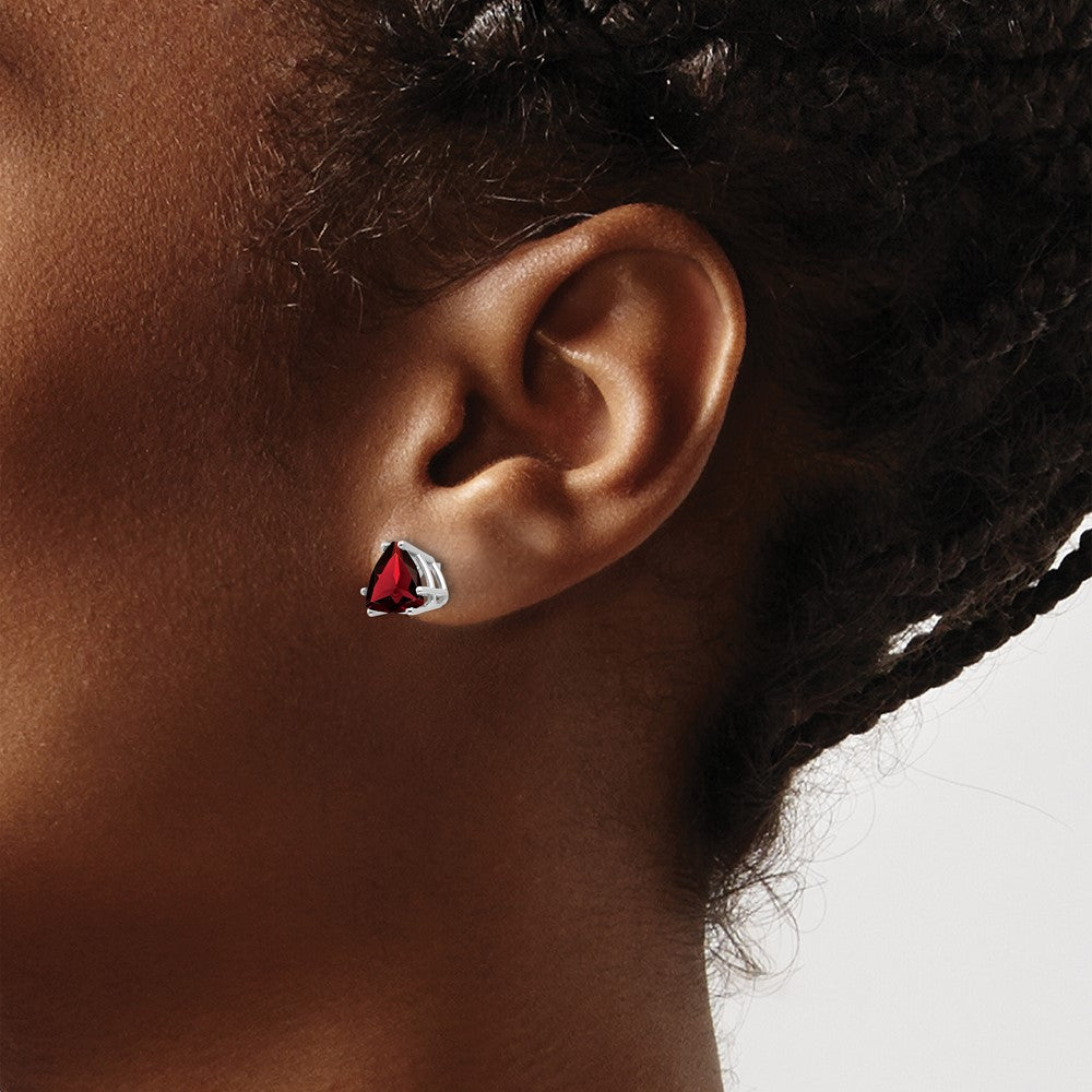 Shop Stylish 14K White Gold 7mm Trillion-Cut Garnet Earrings at Value Price