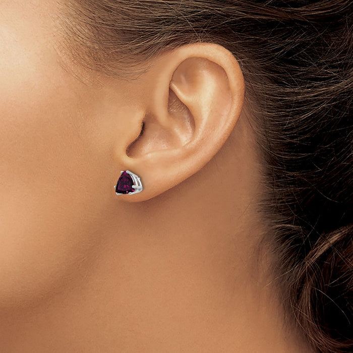 Buy Stylish 14K White Gold Trillion Cut Rhodolite Garnet Stud Earrings-3